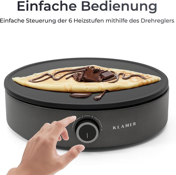 Immagine prodotto KLAMER Crepes Maker, Grosse Backfläche mit 33cm Ø antihaftbeschichtete Platte, 1500W