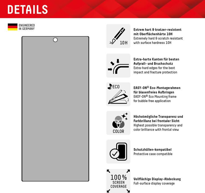Produktbild Displex Real Glass, Privacy Full Cover Panzerglas (1 Stück, Samsung Galaxy S24 Ultra)