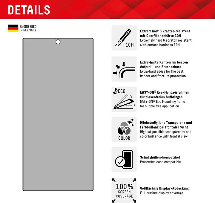 Produktbild Displex Real Glass, Privacy Full Cover Panzerglas (1 Stück, Samsung Galaxy S24 Ultra)