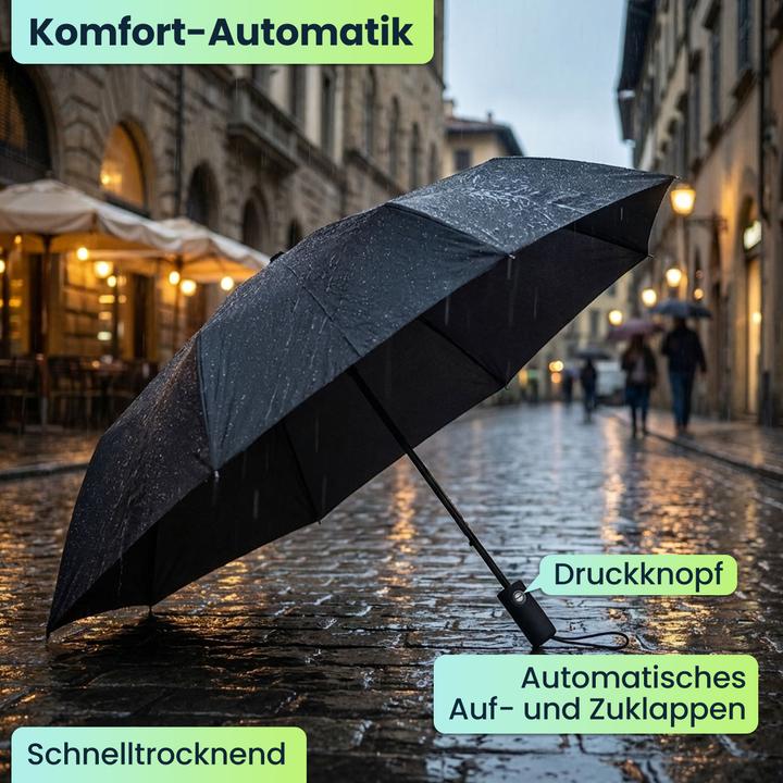 Produktbild Ideoon Kompakter Automatik-Regenschirm in Schwarz - Ø 95cm - Windfester Taschenschirm mit Fiberglas