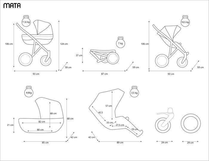 Actual product image Kunert Combi pram Mata black, frame black, incl. car seat Trix