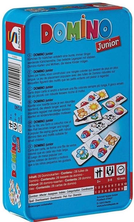Produktbild Schmidt Spiele Domino Junior - Metalldose (Deutsch, Französisch, Italienisch, 2 - 6 Spieler)