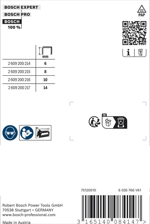 Produktbild Bosch Professional Zubehör Feindrahtklammer Typ 53, 11,4 x 0,74 x 6 mm, 1000er-Pack, rostfrei