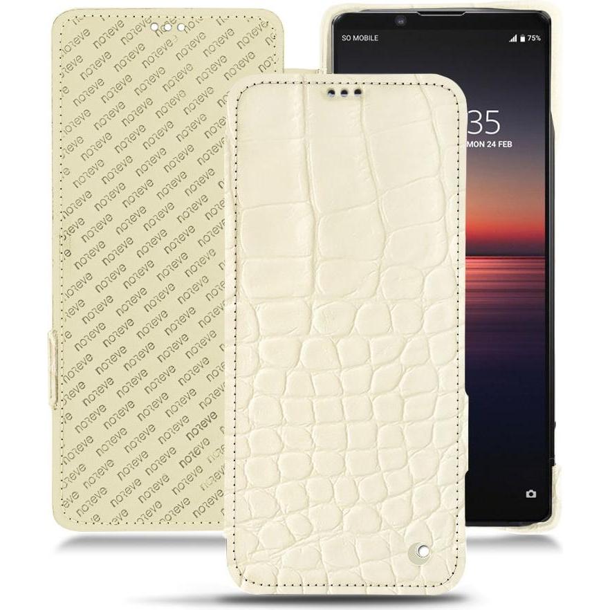 Noreve Lederschutzhülle horizontal (Sony Xperia 1 II), Smartphone Hülle, Weiss