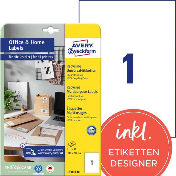 Actual product image Avery Universal labels 210 x 297 mm, 10 sheets