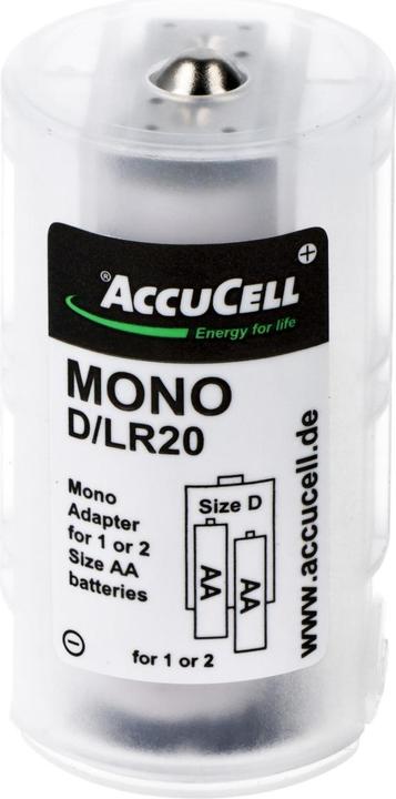 Produktbild AccuCell Universal Mono D Adapter im 2er Pack für 1 oder 2 Mignon, AA, LR6, FR6