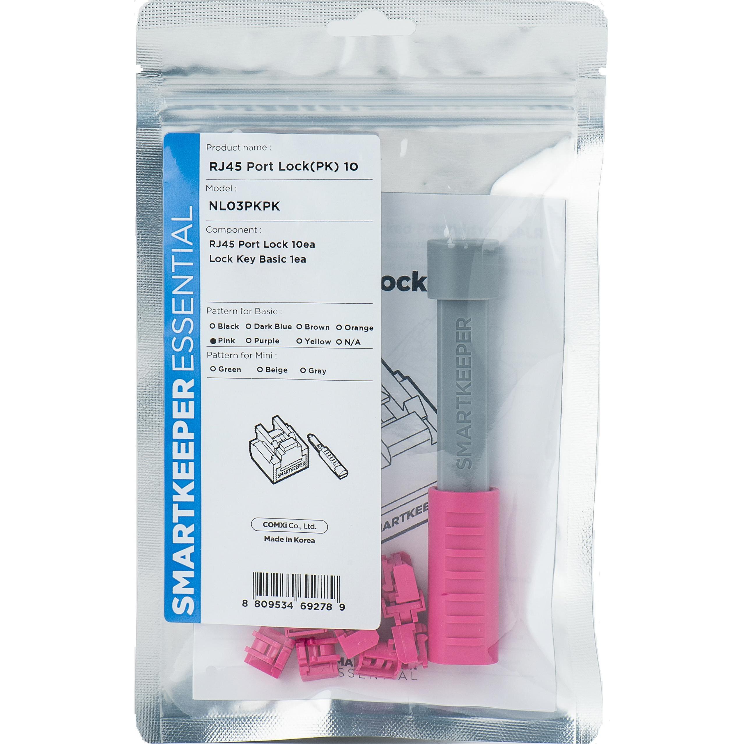 Smart Keeper 10 x RJ45 Port Schlösser mit 1 x BASIC Typ Schlüssel, Notebook Security, Pink