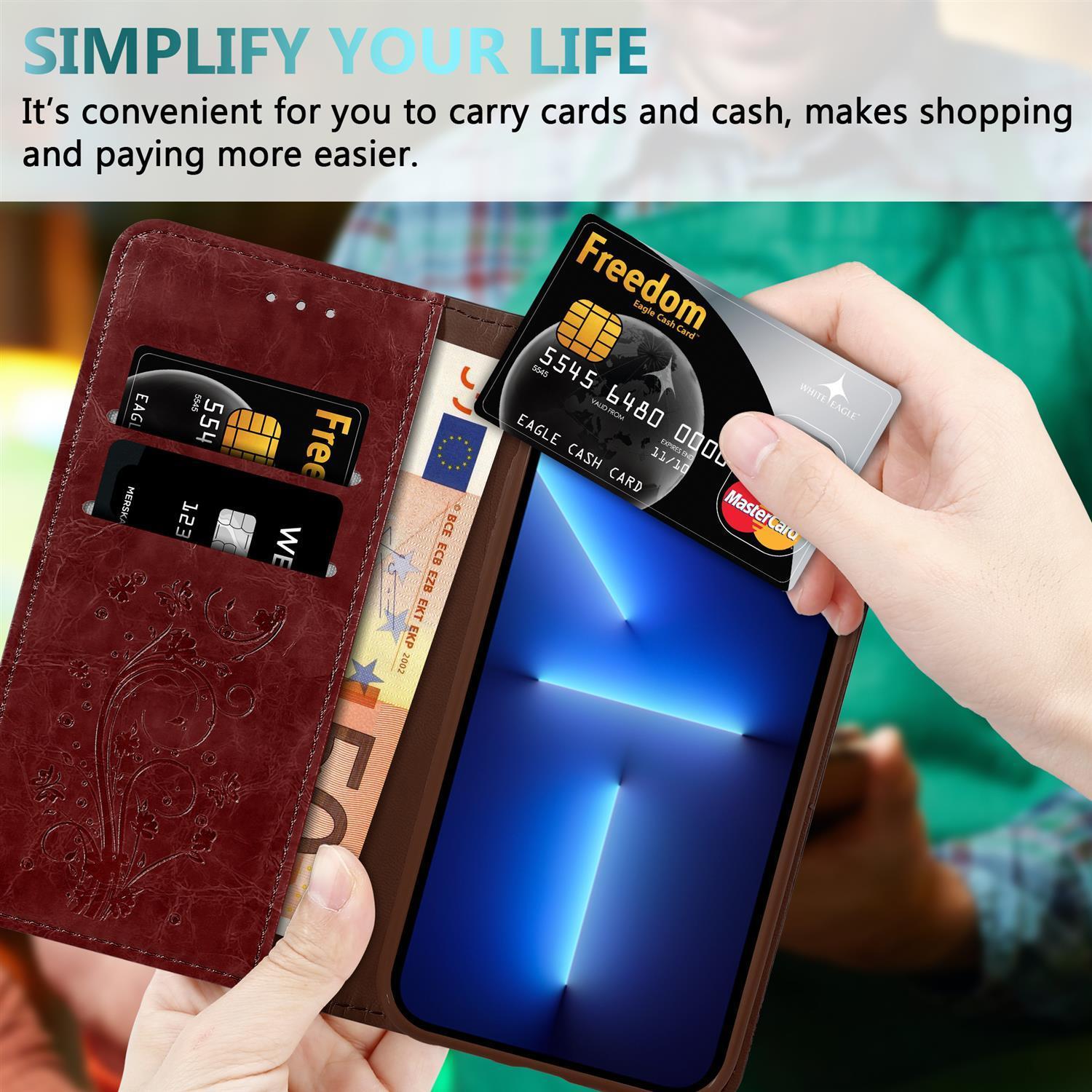 Thumbnail - Cadorabo Book Hülle mit Ornamente (Apple iPhone 13 Pro), Smartphone Hülle, Rot