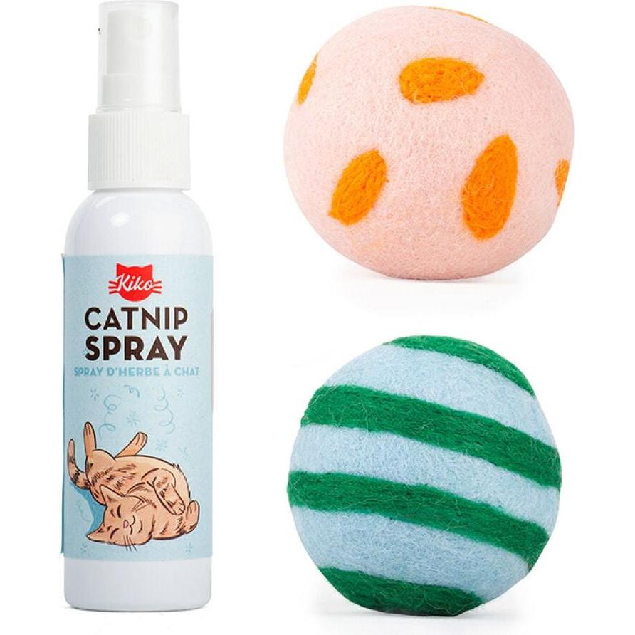 Comparer les prix de Kikkerland - Kiko Spray & Play - Wool Balls & Catnip Spray (Jouet à balle chat, Jouets avec herbe à chat), Jouets pour chat