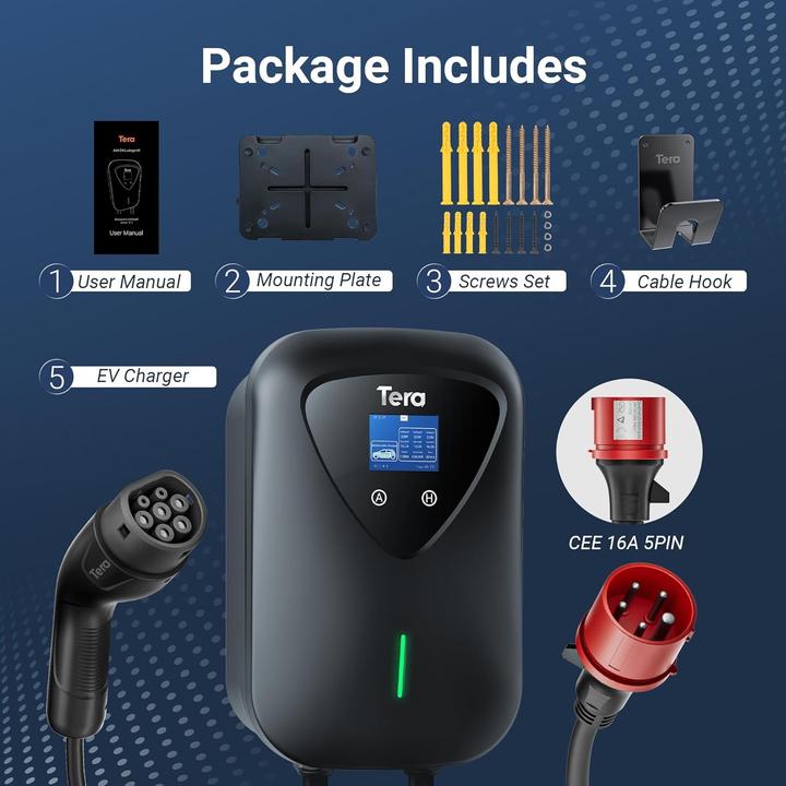 Actual product image Tera Stazione di Ricarica per Veicoli Elettrici (Type 2, 11 kW, 16 A)