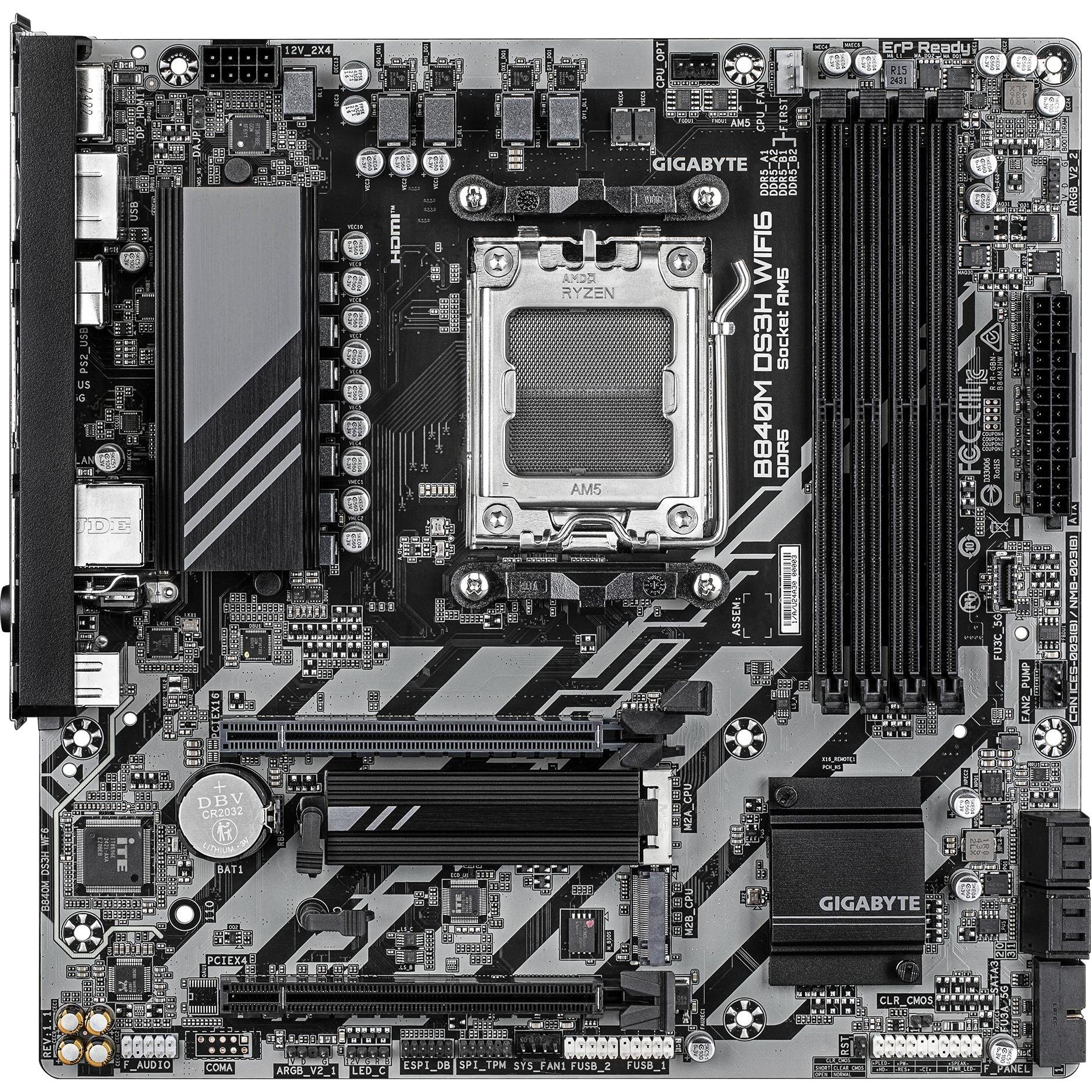 Gigabyte B840M DS3H WiFi6 (B840,AM5,mATX,DDR5) (AM5, AMD B840, mATX), Mainboard