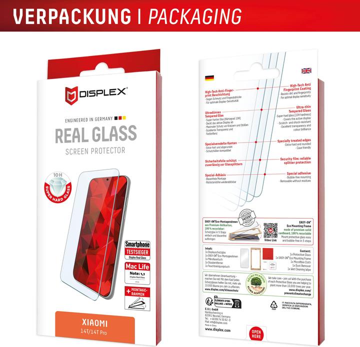 Produktbild Displex Real Glass, 2D Panzerglas (1 Stück, Xiaomi 14T, Xiaomi 14T Pro)