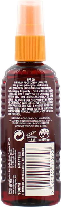 Produktbild Malibu Trockenöl-Spray SPF20 100ml von (Sonnenspray, SPF 20, 100 ml, 100 g)