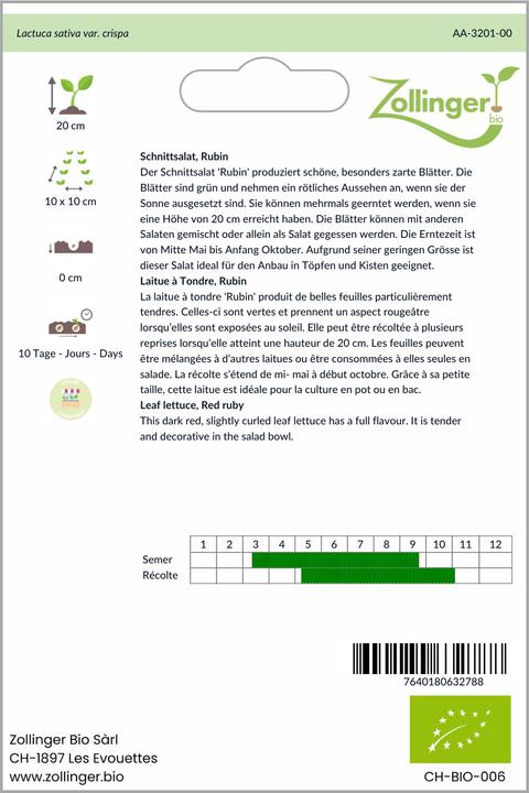 Produktbild Zollinger Bio Schnittsalat, Rubin