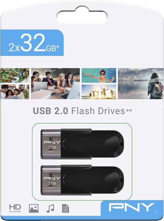 Produktbild PNY Attache 4 (2-Pack) (32 GB, USB 2.0, USB-A)