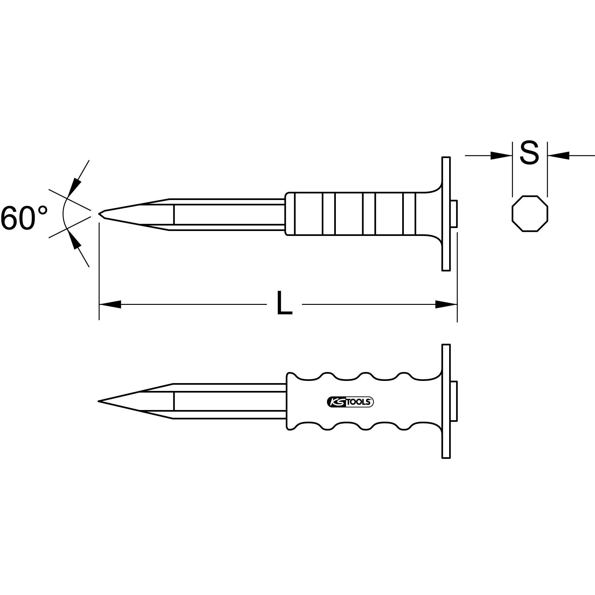Thumbnail - KS Tools, Meissel, Spitzmeissel mit Handschutzgriff, 8-kant