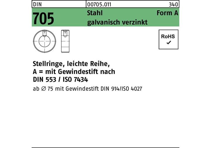 Produktbild Sandisk DIN 705 Stellringe, leichte Reihe, mit Gewindestift Stahl A 60 galvanisch verzinkt