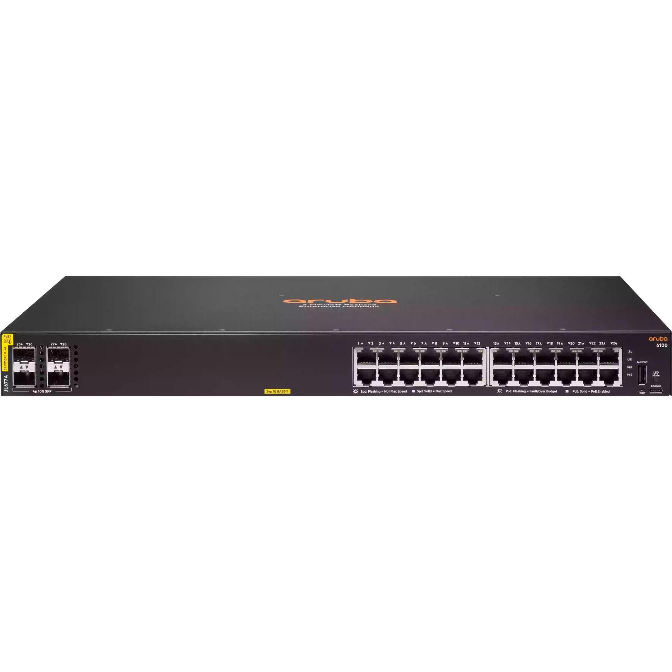Thumbnail - HPE E Aruba 6100 Switch 4 SFP+ Ports, PoE, 1 USB Type C Console Port, 1 USB Type A Host Por (28 Ports), Netzwerk Switch,...
