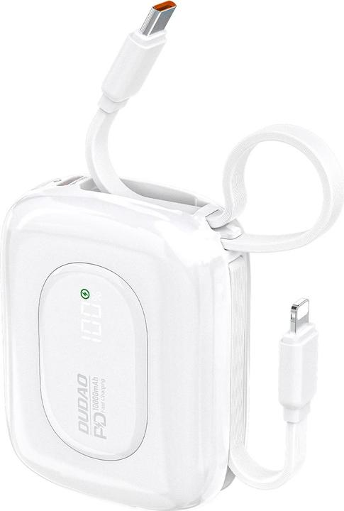 Actual product image Dudao K32 22,5 W 10000 mAh Powerbank mit integriertem USB-C/ Lightning Kabel - Weiss (10000 mAh, 22.50 W, 38.50 Wh)