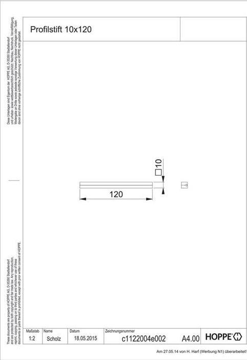 Image du produit Hoppe Tige carrée Tige profilée Dimension carrée 10mm L.120mm galvanisé 2 pièces (Garniture de porte)