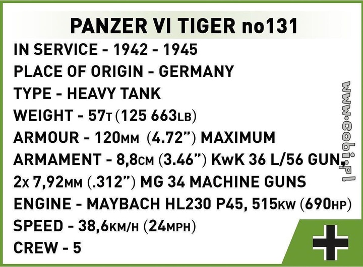 Immagine prodotto Cobi Panzer VI Tiger I n. 131 Il Museo dei carri armati