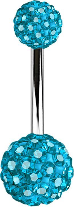 Image du produit Star Piercing Banane argentée avec deux boules de cristal aqua (sans laiton, Acier chirurgical 316L)