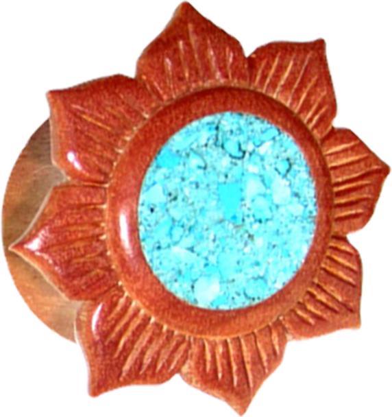 Actual product image Star Piercing Flared Plug Flower with Turquoise Stone in Sawo Wood (without brass, Mineral, Organic)