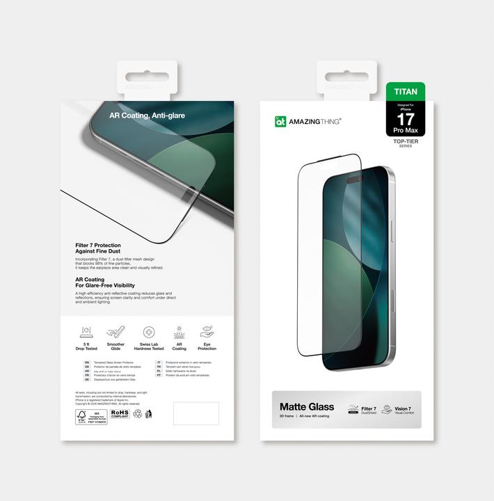 Immagine prodotto Amazingthing Titan Vision 7 Panzerglas für iPhone 17 Pro Max Matt (Apple iPhone 17 Pro Max)