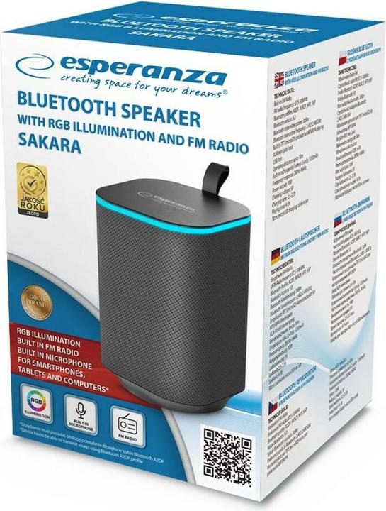 Actual product image Esperanza EP155 BT FM LED RGB Speaker Black 10W (5 h)