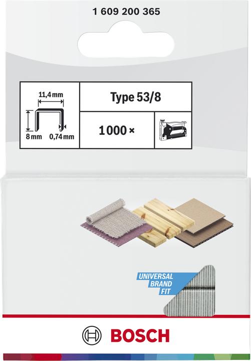 Produktbild Bosch Professional Zubehör Feindrahtklammer Typ 53, 11,4 x 0,74 x 8 mm, 1000er-Pack