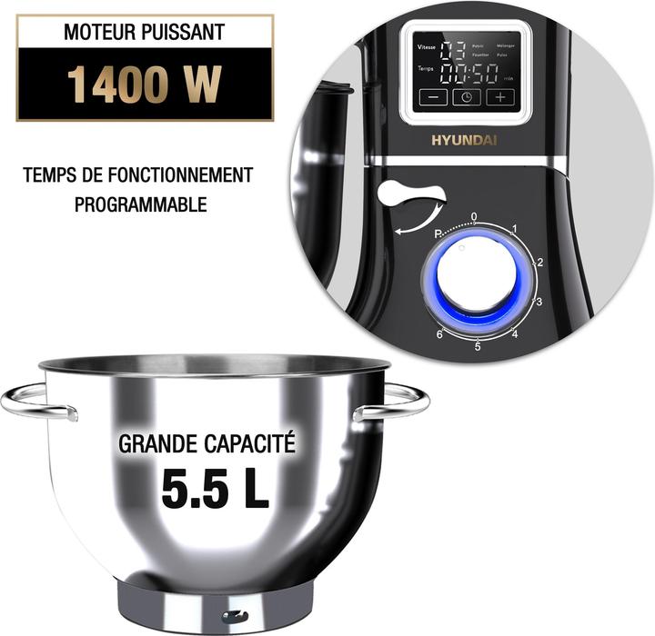 Produktbild Hyundai keukenmachine 1400W 5,5L kom met mixer en garde programmeerbare tijd (1400 W)