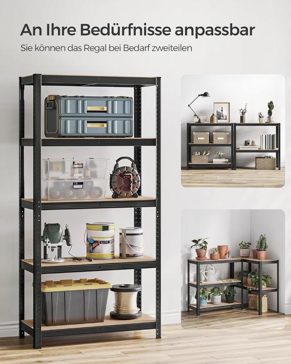 Immagine prodotto Songmics Schwerlastregale Stahlgestell Verstellbare Ablagen, 40 x 90 x 180 cm, Schwarz