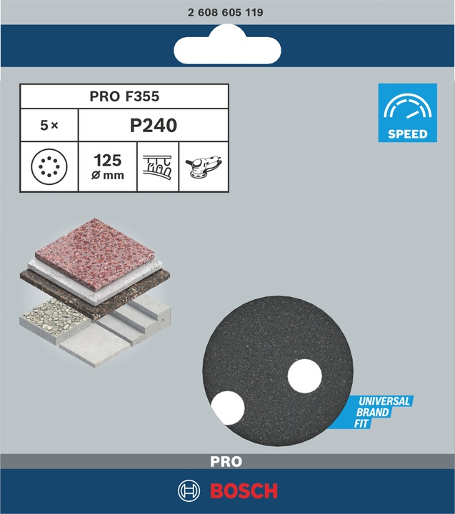 Produktbild Bosch Professional Zubehör PRO F355 Schleifblatt, 125 mm, G240 (240)