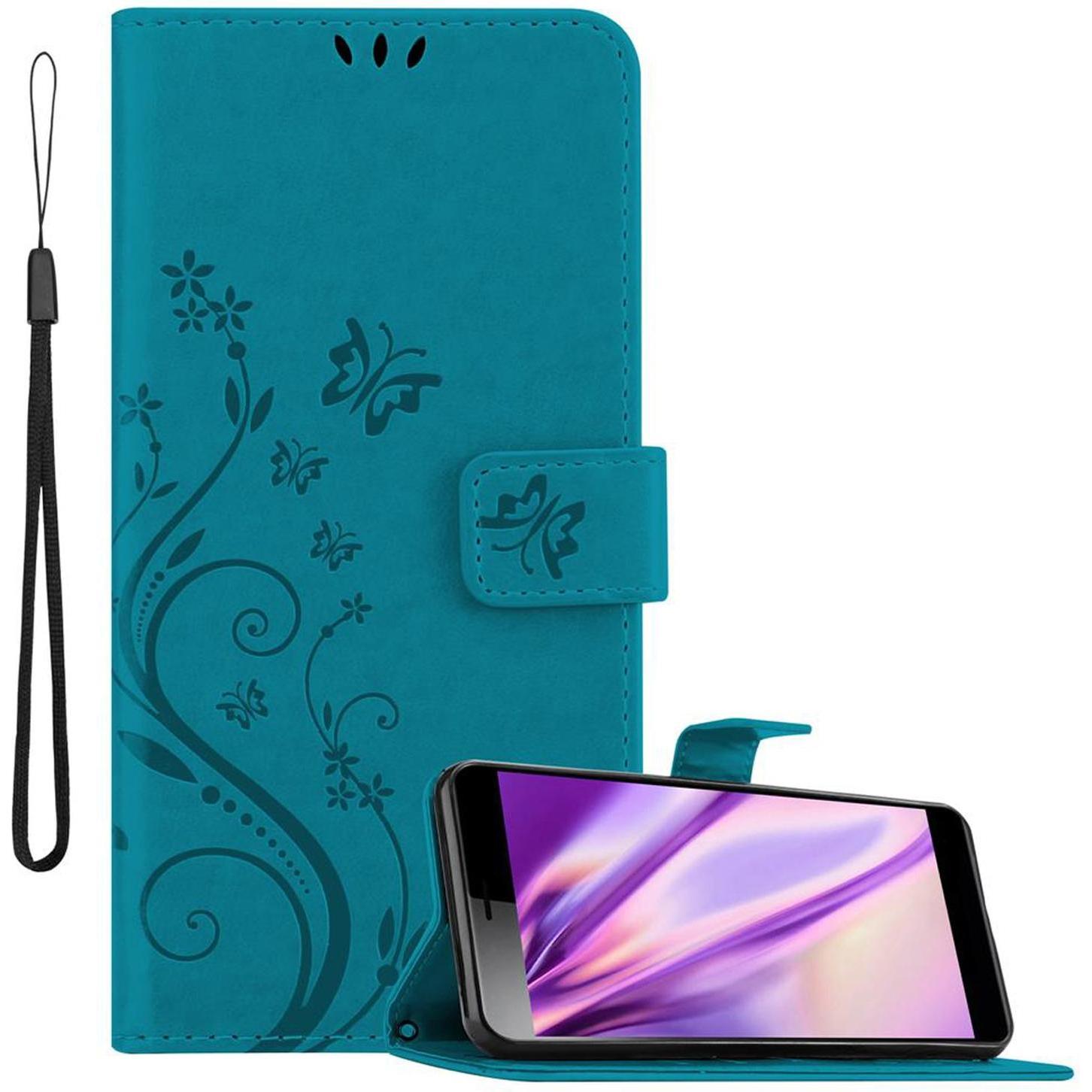 Cadorabo Flower Book Cover (Sony Xperia L3), Smartphone Hülle, Blau