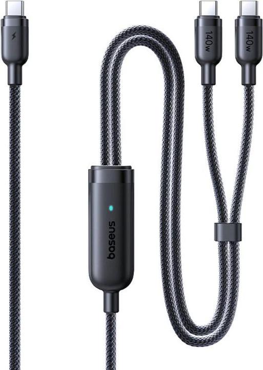 Produktbild Baseus Kabel Flash 4 140W 2w1 USB-C do USB-C + USB-C 1.5 m - czarny (1.50 m, 140 W)