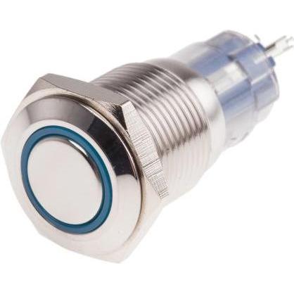 Rs Pro Switch Pushbutton Stainless Blue ring, Taster + Schalter, Blau