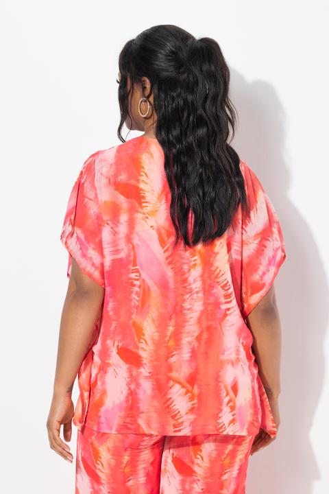 Actual product image Ulla Popken Feather Batik Print Layered Chiffon Blouse (42, 44)
