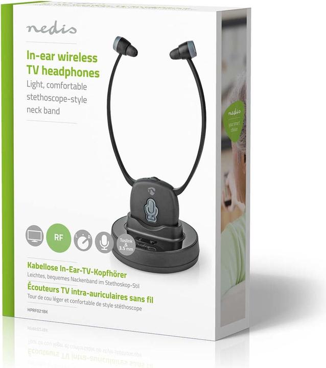 Immagine prodotto Nedis HPRF021BK Cuffie TV wireless RF In Ear Durata massima della batteria: 7 ore 25 m Audio digitale La (7 h, Cablato)