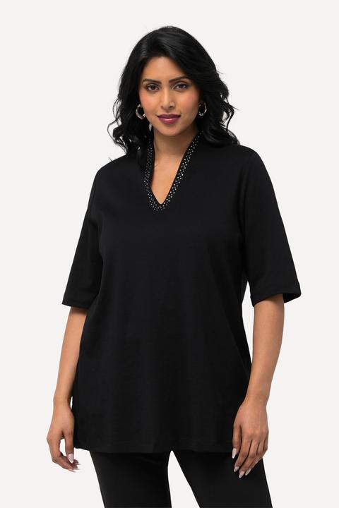 Immagine prodotto Ulla Popken T-shirt dal taglio svasato in cotone Pima con scollo montante e mezze maniche (58)