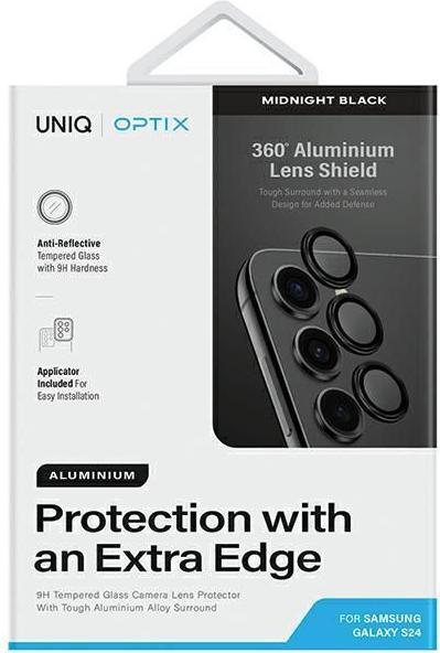 Produktbild Uniq Optix Aluminium Camera Lens Protector Sam S24 S921 midnight black szkło na obiektyw aparatu z a (1 Stk., Samsung Galaxy S24)
