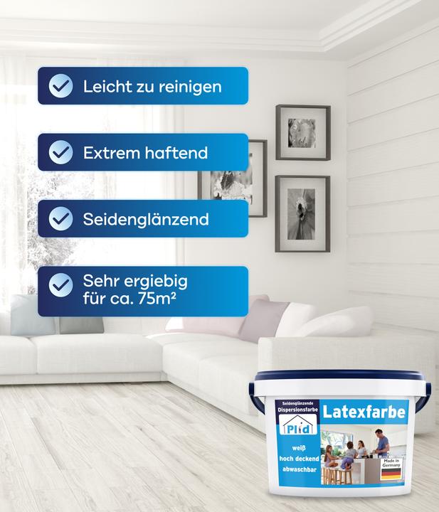 Produktbild Plid Latexfarbe 10L Weiss für ca. 60m² / abwaschbare Wandfarbe Küchenfarbe Innenfarbe (Weiss, 10 l)