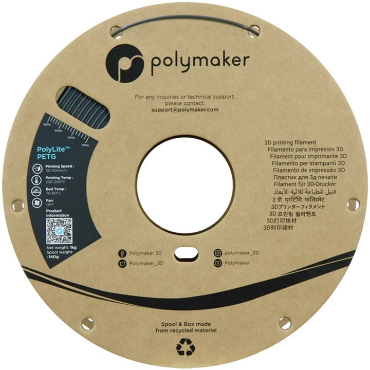 Produktbild Polymaker PolyLite PETG (PETG, 1.75 mm, 1000 g, Grau)