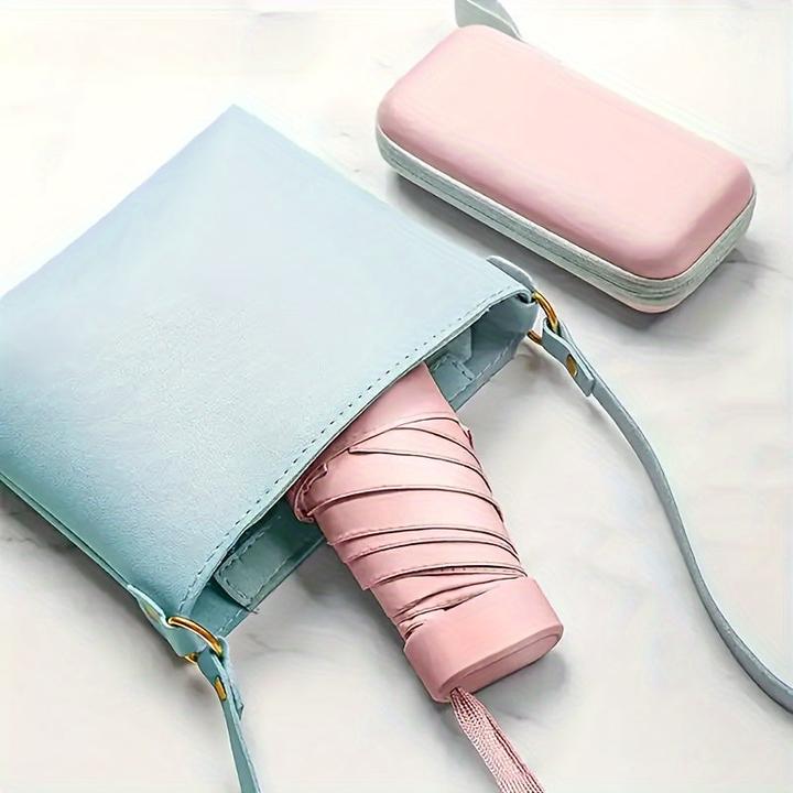 Produktbild Alopini Stilvoller Mini-Taschenschirm, 6-Rippen, langlebig, manuell zu öffnen, Doppelnutzung für sonniges