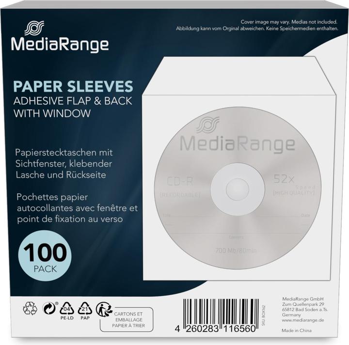 Immagine prodotto MediaRange 100 1er CD/DVD Sleeves bianco