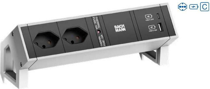 Produktbild Bachmann DESK2 2xP40 1xUSB A&C 22W (2 x, CEE 7/3, CEE 7/5, USB, 0.20 m)