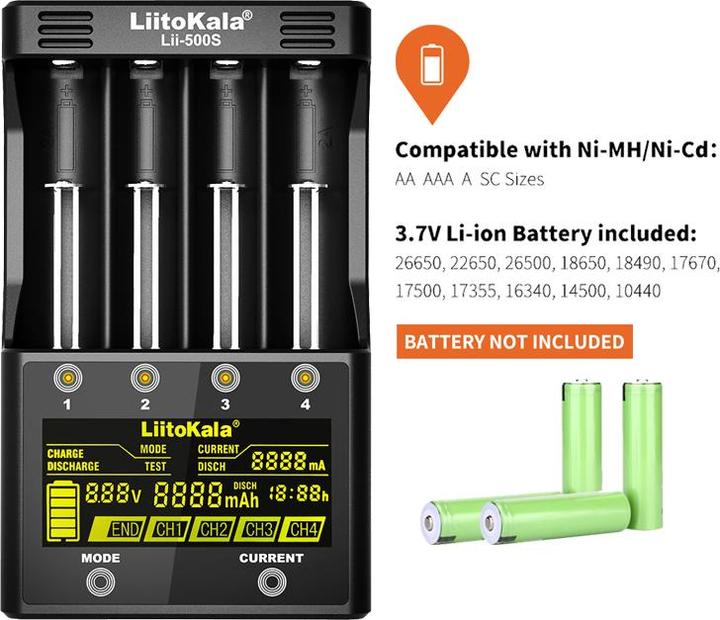 Immagine prodotto Swaytronic Caricabatterie agli ioni di litio Lii-500S (10440, 14500, 16340, 17500, 17670, 18350, 18490, 18650, 20700, 21700, 26650, AA / LR6 / LR06 / Mignon / R6 / R14505, AAA / LR03 / Micro / R03 / AM4 / MN2400 / KR03, C)