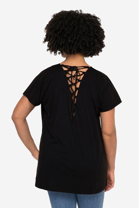 Actual product image Angel of Style Oversized Half-Sleeve V-Neck T-Shirt with Decorative Tie-Up Back (48)