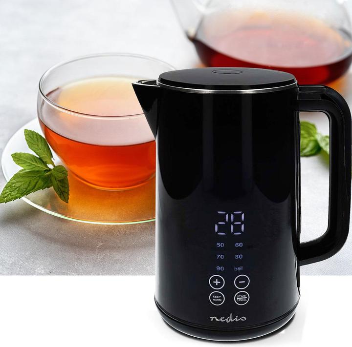 Produktbild Nedis Wasserkocher - 1,70 l - Plastik - Schwarz - 50,60,70,80,90,100 °C - Temperaturanzeige - Um 360 (1.70 l)