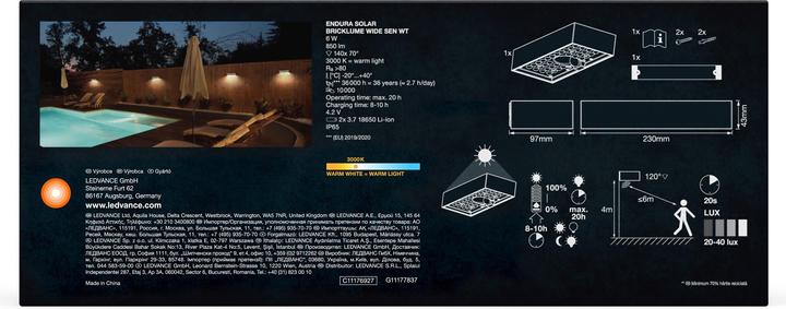 Actual product image Ledvance Endura Style Solar Bricklume Sensor Wide White (850 lm, IP65)