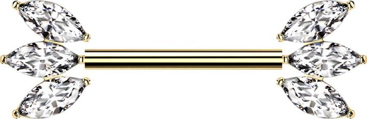 Actual product image Star Piercing Threadless Barbell vergoldet mit zwei Fächer silber drei Kristalle silber (without brass, Titanium)